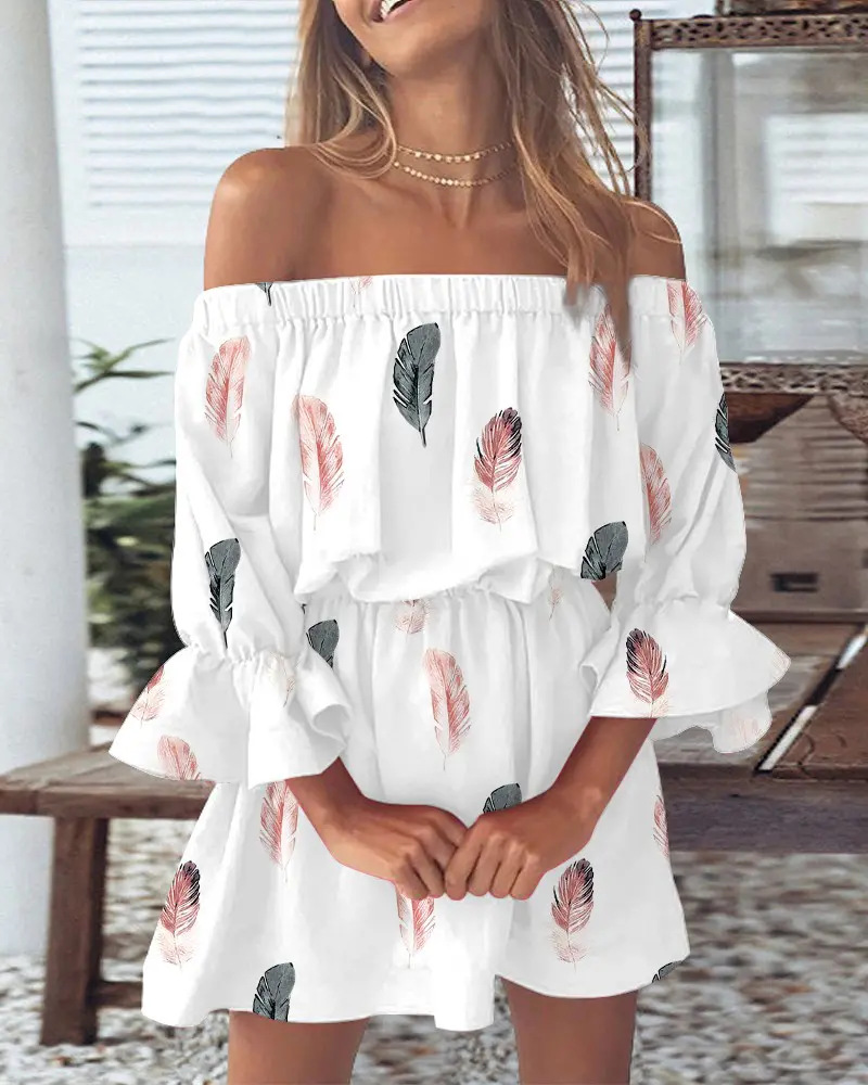 Boho Wind Chimes - Women's Off-Shoulder Floral & Leaf Print