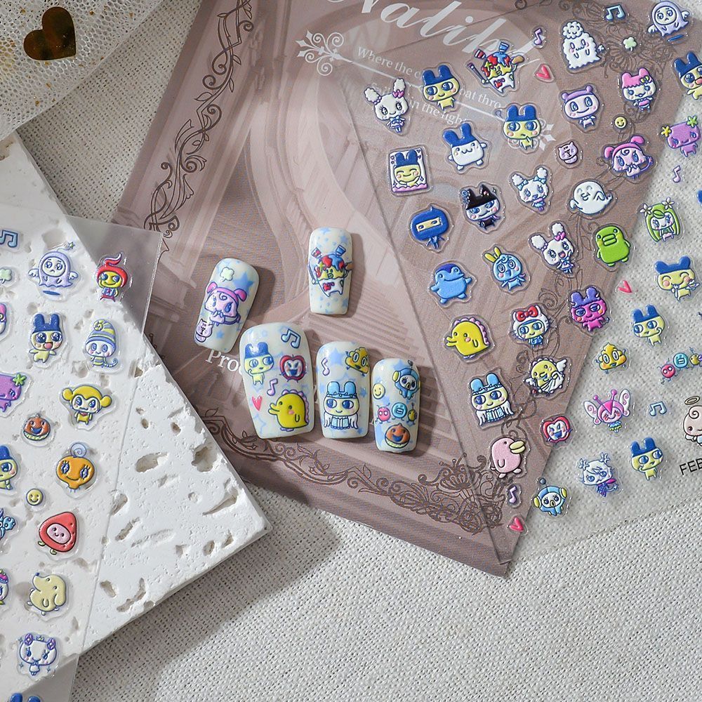 Home Decor Etsy - Tamagotchi Cartoon 3D Embossed Relief Nail
