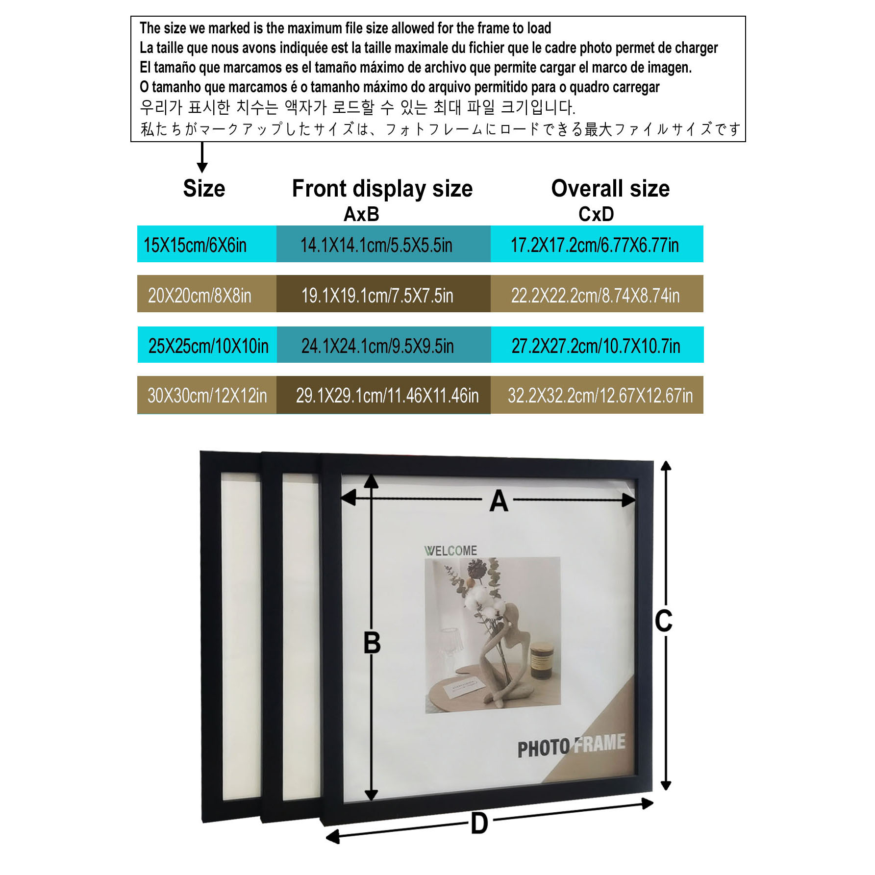 3Pcs Wood Square Photo Frames  - Bamboo Photo Frame ulasan dan harga