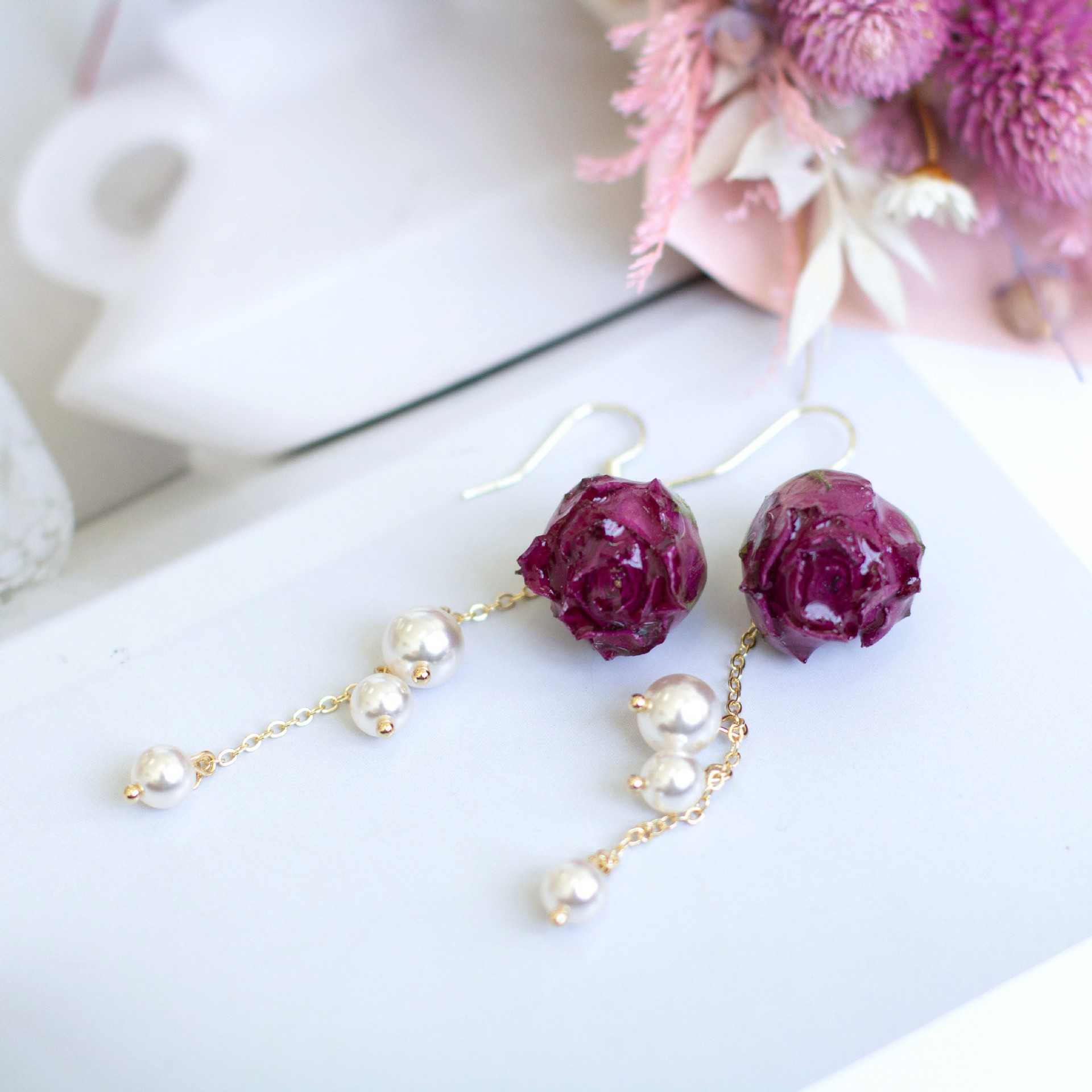 Elegant Immortal Rose Pearl Ta - Dried Flower Bouquet ulasan dan harga