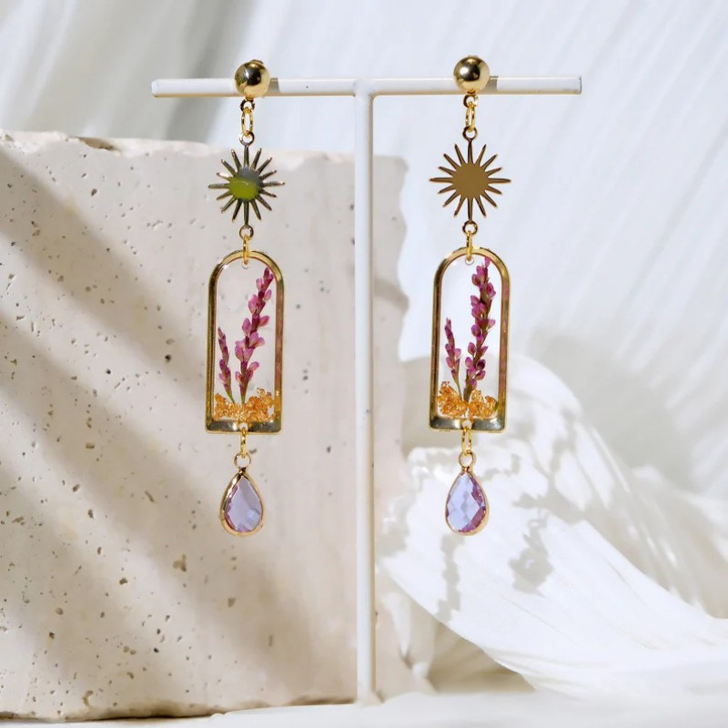Unique Purple Lavender Earring - Dried Flower Bouquet ulasan dan harga