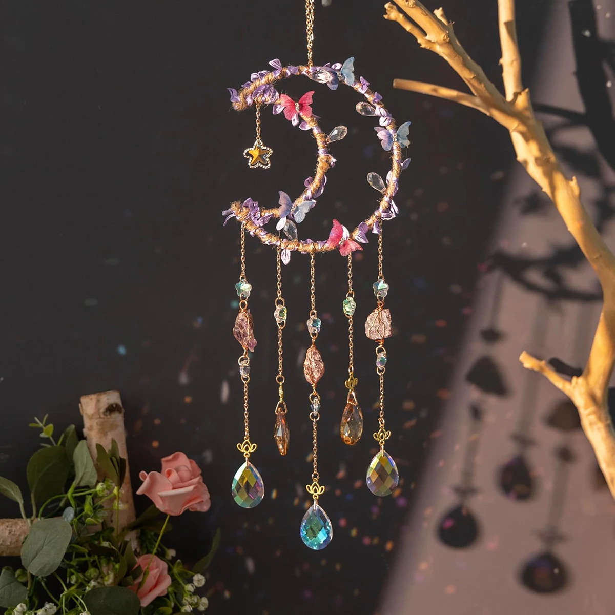 Sun Catcher Crystals Wind Chim - Boho Wind Chimes ulasan dan harga